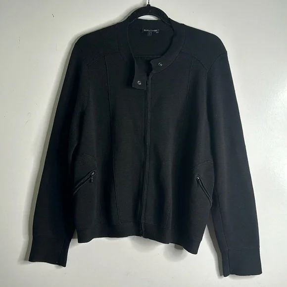 Eileen fisher slik cotton blend zip up knit jacket shirt L black quilt luxury - Picture 4 of 10